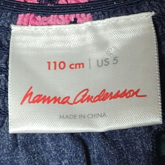 Hanna Andersson Navy Floral Smocked Neck Dress Size 5 - Picture 3 of 6